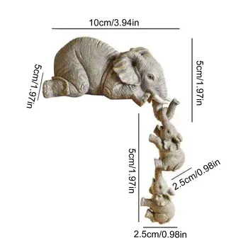 3Pcs Animal Statuie Rafinat Rasina Gri 3 Elefant Mame Și Doi Copii Agățat Pe Marginea De Artizanat, Sculptură Figurine