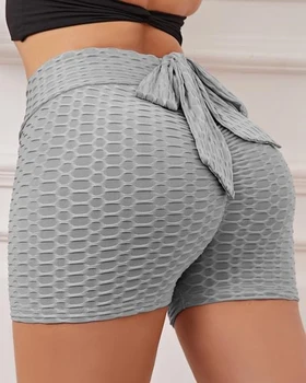 Femei Casual Papion Texturate Fund De Ridicare Pantaloni Scurți De Sport Pentru Femei Talie Mare Fund De Ridicare Mare Elastic Pantaloni Scurți De Sport
