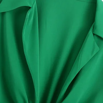 Za Femei 2021 Noua Moda Cu Bluze Scurte Vintage Maneca Lunga Rever Verde Nod Decor Feminin Tricouri Topuri Chic