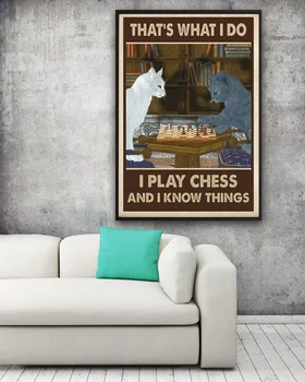 Amuzant Pisica Tablă de Metal Semn jocul de Șah Ca un Domn Bărbați Pestera Bar Club Cafenea Retro Personalizate, Semne de Decor Acasă 12 x 18 inch