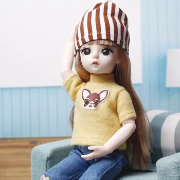 Bjd Baby Doll 30cm Set Complet Papusa Cap Jucarii Pentru Fete De 12 Articulații Mobile Papusa Cu Haine Ochii 3D Jucarii Cadouri de Moda