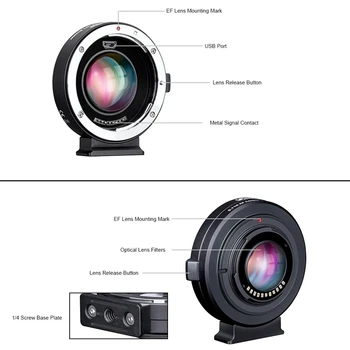 Commlite CK-MFT Rapel de Focalizare Automată AF Lens Adaptor de Montare 0.71 X Focal Reducer Mări Deschidere USB Update pentru Canon EF Lens a M