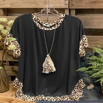 Femei Negre Print Leopard Print Casual Gât T-Shirt punk haine femei haine