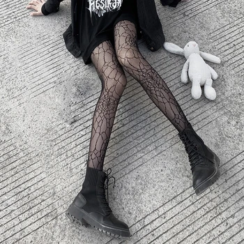 Întunericul Stil Negru Spider-Web Design pentru Femei Punk Ciorapi Sexy cu Ochiuri Chilot Retro Hollow-Out deget in fund de Rock Gotic Ciorapi