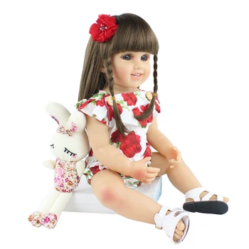 55cm Ful Silicon Renăscut Baby Girl Papusa Jucării Place foarte Mult Parul Copii Princess Dress Up Boneca Copil Cadou Cadou