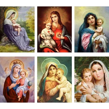 Plină Piața de Foraj DIY Diamant Pictura Religie Virgin Fiul Hristos Icoana Mozaic Broderie Mary Imagine De Stras Decor de Perete