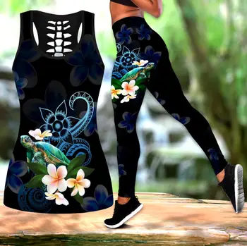 Uimitor Polineziene broasca Testoasa Cu Flori de Plumeria 3D Peste Tot Printed Legging & Rezervor de top Sexy Elastic de sex Feminin Jambiere Slab de DDK35