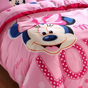 Disney 4buc Set de lenjerie de Pat Drăguț Mickey Minnie Mouse Fete Baieti Twin Queen Carpetă Acopere fețe de Pernă Flatsheet de 1.2 m, 1.5 1.8 m Pat