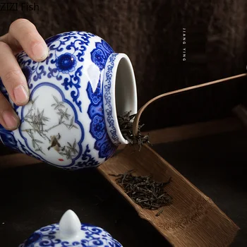 Ceramica Chineză Albastru și Alb Portelan ceainic Simplu Rezervor de Stocare cu Capac Underglaze General Rezervor Sigilat Decor Acasă