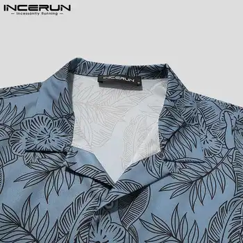 INCERUN Bărbați Cămașă Hawaiană Tipărite Rever Maneca Scurta Casual Vintage Camisas Hombre 2021 Streetwear Agrement Bărbați Îmbrăcăminte S-5XL