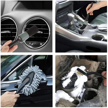 9Pcs Auto Detaliază Set Perie Auto Interior, Curatare Kit-ul Include 5 Detaliu Perii,3 Perie de Sârmă, 1 Masina Duster Perie