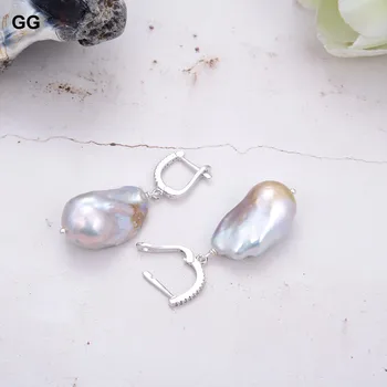 GG Bijuterii Naturale de Cultură Gri Keshi Perle Cubic Zirconia Deschide Maneta Înapoi legăna Cercei de Lux Pentru Femei