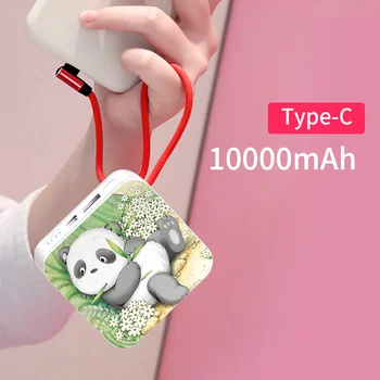 10000mAh Mini Power Bank Chineză Panda Încărcător Portabil Tip C Construit În Cablu Banca de Putere Pentru Samsung Huawei, Xiaomi