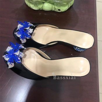 Bijuterii Stras Floare Decor Sandale Femei Cu Diamante Sferice Toc Din Piele De Brevet Open Toe Pantofi Advanced Installer Catâri Doamna