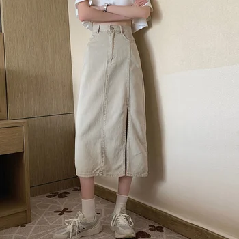 Fuste femei Solide de Moda fantă Laterală de Proiectare Adolescenti Talie Mare Slim Îmbinat Vintage Chic All-meci Streetwear-linie Ulzzang Retro
