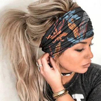 Femei Largă Sport Yoga Stretch Headband Hairband Elastic De Imprimare Banda De Păr Boho Turban Accesorii De Par Bandă Anti-Transpirație 2020 Nou