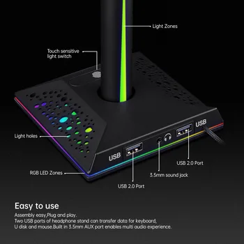 RGB Căști Sta cu 3.5 mm AUX USB Porturi pentru Căști Suport Pentru Jucătorii de Jocuri PC Accesorii de Birou Touch Dimmer Detasabila