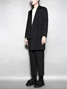 Design Original Yamamoto stil întuneric negru asimetric croitorie mid-lungime mică sacou costum trend