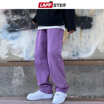LAPPSTER Bărbați Violet Epocă Blugi Largi 2021 Mens Low Rise Denim Y2k Pantaloni sex Masculin Largi Picior Drept Streetwear Jeans Plus Size