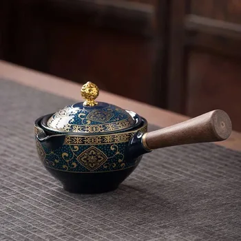 Ceainic Ceramic Cu Maner din Lemn Laterale-maner Vas de uz Casnic Kung Fu Oolong Filtru ceainic Creative Ceramica Neagra Teaware Cadouri