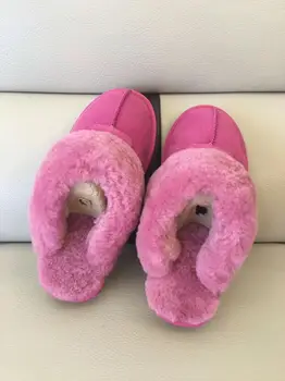 Într-Adevăr de lux piele de Căprioară Acasă Femeile Plin de Blană Papuci de Iarna Cald Plus Dormitor Non-alunecare de Cupluri Pantofi de Interior Doamnelor cu Blană Papuci
