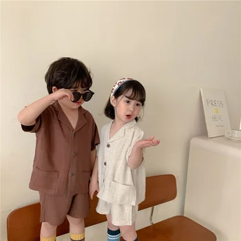 Stil coreean unisex haine pentru copii set băieți și fete lenjerie de pat din bumbac cu maneci scurte t shirt și pantaloni scurți costum 2 buc