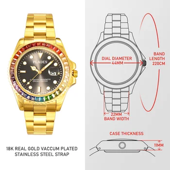 Noi PLADEN Cuarț de Afaceri Mens Ceasuri de Top de Brand de Lux din Oțel Complet Luminos 30M rezistent la apă Ceas Curcubeu Diamant Reloj Hombre