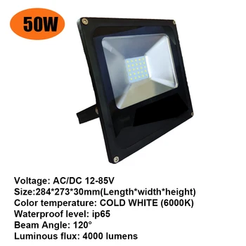 Ultrathin 12 volți inundații LED lumină rezistent la apa IP65 50w ac/dc 12-85v LED lumina Reflectoarelor Refletor în aer liber de iluminat lampa de perete proiector