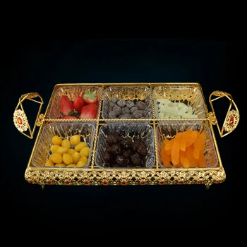 De lux metalic dreptunghi compartiment tava de alimentare împărțit plăci de fructe uscate tăvi tavă de servire tava de stocare gustare de fructe tava placa