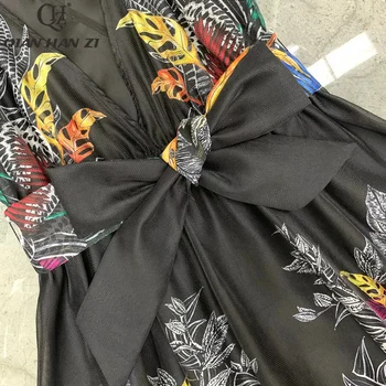 Qian Han Zi de Vară 2021 Designer de Moda Pistei Rochie Maxi pentru Femei V-neck Mâneci Puf Subțire de frunze vintage rochie Lunga