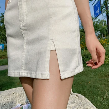 Stretch Talie Mare Retro Din Denim Mini-Pantaloni Scurți, Fuste Femeie 2021 Vara Streetwear Slim Split Blugi Fusta Scurta De Sex Feminin Saia