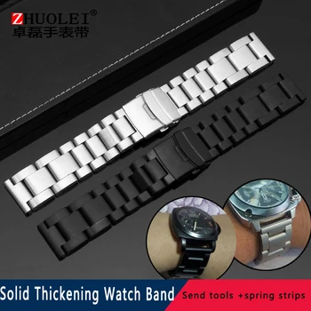 Solid Îngroșarea 5.5 mmlarge dimensiune Oțel Inoxidabil Watchbands Argintiu negru 22mm 24mm 26mm Mat Metal Curea Curea Încheietura Ceas