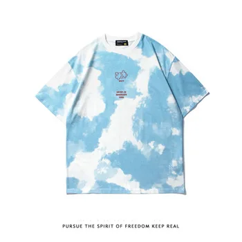 Hip Hop Tie Dye T-Shirt Streetwear Scrisoare De Puzzle Imprimate Tricou 2021 Oameni De Vara Tricou Harajuku Bumbac Cu Maneci Scurte Topuri Tricouri