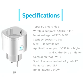 Smart Plug Socket WiFi UE/SUA/marea BRITANIE 16A Putere Monitoriza Funcția de Sincronizare cu Tuya SmartLife Control APLICAȚIE Funcționează Cu Alexa Google Asistent