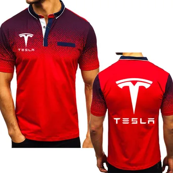 Nou în 2020 Vara tricou Polo Barbati Tesla Masina Logo-ul Imprimat Bumbac de Înaltă Calitate Gradient casual Barbati maneca Scurta