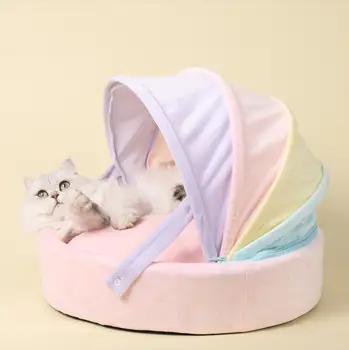 Curcubeu Pisică Pat Moale Pet Pad De Dormit Somn Adânc Cat Cuib Câine Pat Confortabil Si Respirabil Casa De Câine
