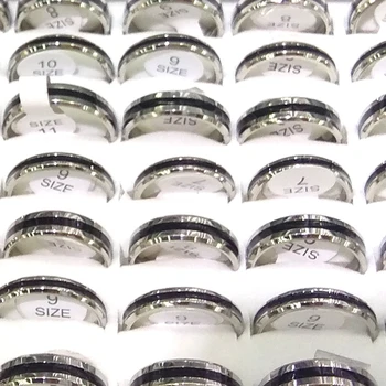 4mm 6mm Latime Culoare Argintie din Otel Inoxidabil Inele Negru Încrustat Inele de Cuplu Mixt Dimensiune 50pcs/lot