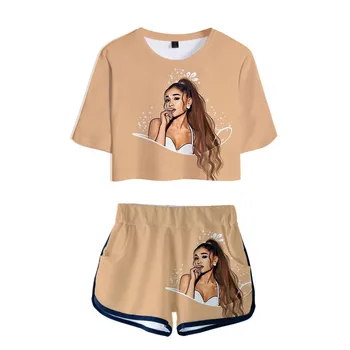 Set de două Piese Scurte, Pantaloni Ariana Grande tricou 3D Femei Seturi minunate de Rouă buric Topuri și Pantaloni scurți Pot fi vândute într-o singură bucată