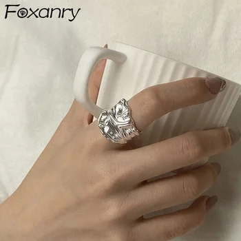 Foxanry Minimalist Argint 925 Latime Inele Noua Moda Creative Model Neregulat De Epocă Petrecere Punk Cadouri Bijuterii