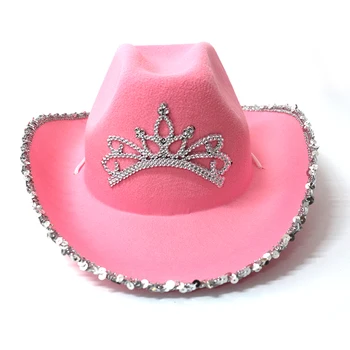 Roz Tiara Pălărie Cowgirl pentru Femei Fete Margine Largă Pălărie de Cowboy Capac Găleată Pălărie Stil Occidental Vacanță Cosplay Pălării de Partid