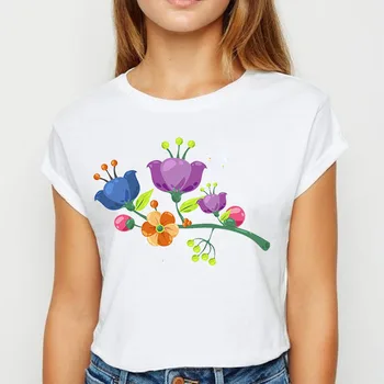 Femei T-shirt de vară cu mânecă scurtă Floare de Imprimare Femei de moda Casual grafice de sex Feminin Tricou 90 Yong Fata Topuri