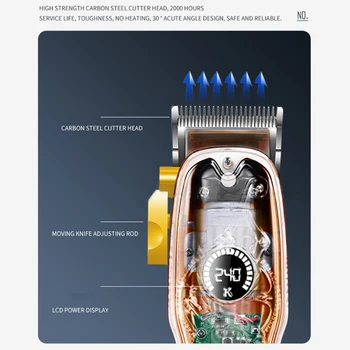 Kemei 2709+PG Profesional de Tuns Trimmer Kit Masina de tuns LED Frizer Grooming Kit de Culoare Transparent
