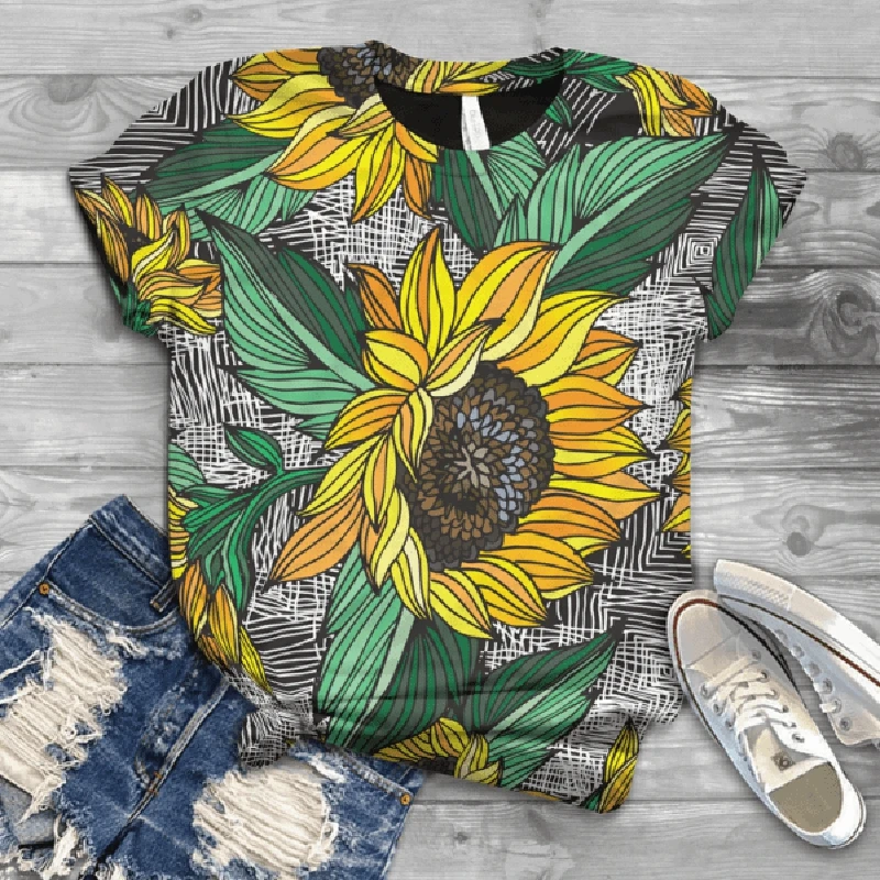 2021 noi de vânzare la cald la modă confortabile, lejere cu mânecă scurtă de vară 3DT imprimare tricou cuplu T-shirt de floarea-soarelui streetwear
