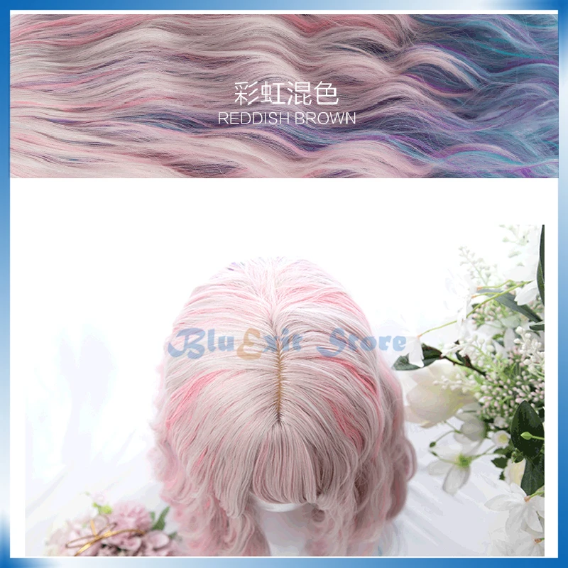 Treptată Roz Albastru Culoare Mixt Lolita Peruca Harajuku Sakura Dulce Lung Cret, Par Sintetic Stil Breton Breton Fete Adulte Părul Roz