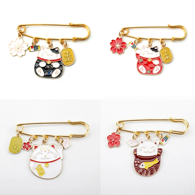 Noi Safepin Forma Japonez Stil Pandantiv Brosa Ace Drăguț Floare De Bani Cat Koi Sakura În Condiții De Siguranță-Pin Broșe Email Insigna Pin Breloc