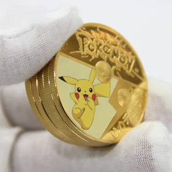 Carduri Pokemon Pikachu Detectiv Pikachu Aur Placate cu Aur Monedă Comemorativă Joc de Colectare Monede de Jucarii pentru Copii de Activitate Cadou 4CM