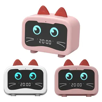 Creator De Desene Animate Pisica Forma Bluetooth Wireless Subwoofer Reîncărcabilă Display Digital Mini Ceas Deșteptător Bass Speaker Music Player