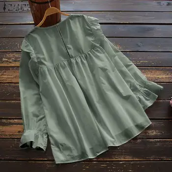 ZANZEA Bluză Casual pentru Femei Vintage Maneca Lunga Volane Topuri de Primăvară Cutat Tricou Femei Vrac Solid Blusa Tunica Camasa Oversize