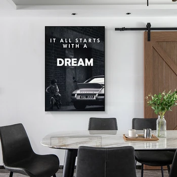 Modern, în Alb și Negru Poster Totul A Început cu Visul Pictura HD Cameră de Imprimare de Perete Camera de zi Dormitor Art Deco Fără Ramă
