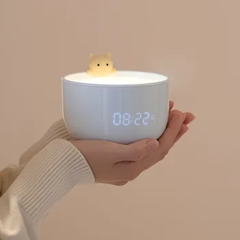 Drăguț LED Lumina de Noapte Ceas Deșteptător Ceașcă de ceai Pisica Lampa cu Senzor Tactil Nightlights USB Reîncărcabilă Lampă de Noptieră Lampa de Masa Pentru Copil Cadou
